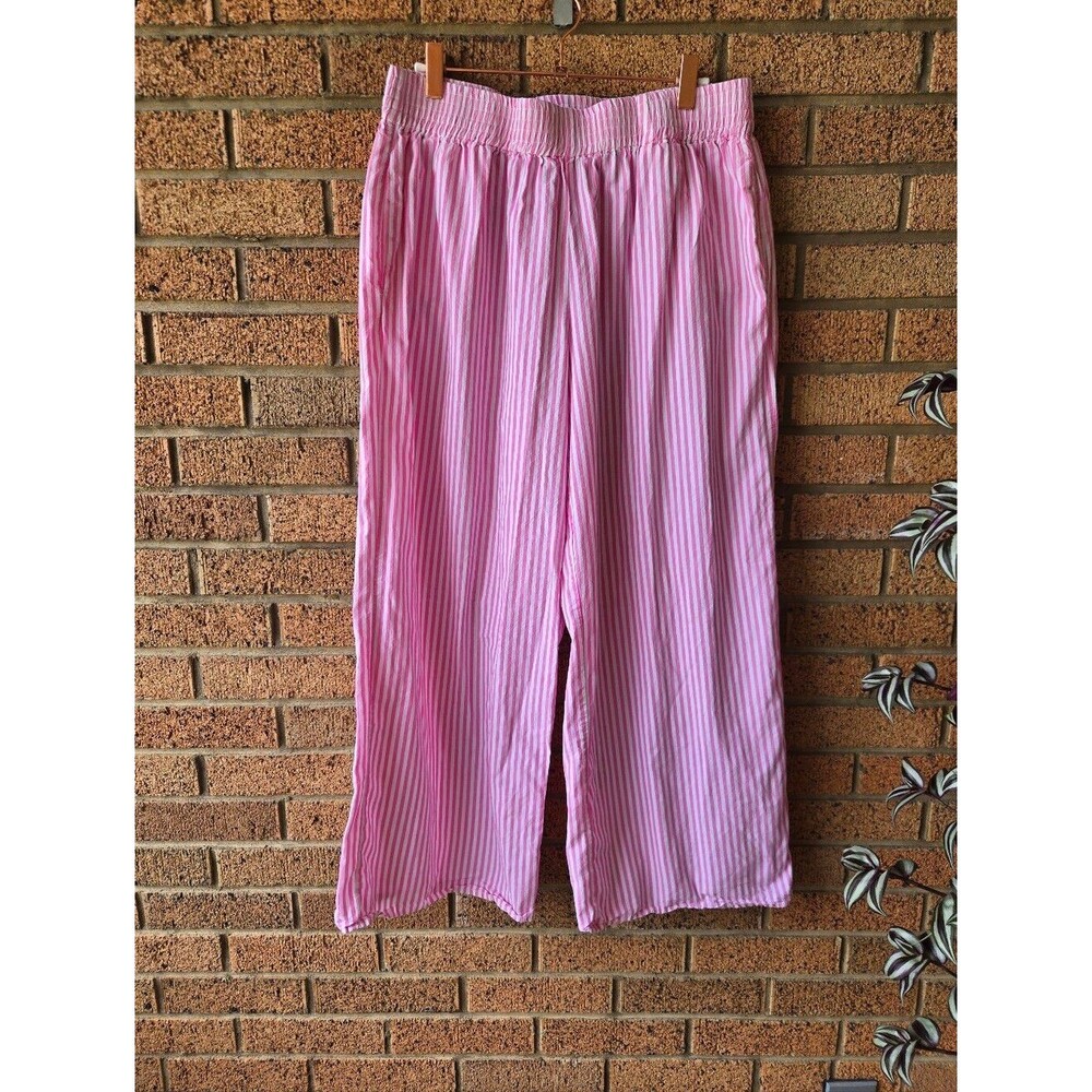 Beginning Boutique Pink & White Striped Wide Leg Cotton Pants - Size US 6